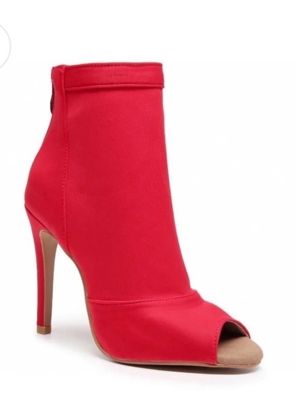 NWT BURJU Mina Open Toe Short Stretch Lycra Ankle Boots | Red | Size 5